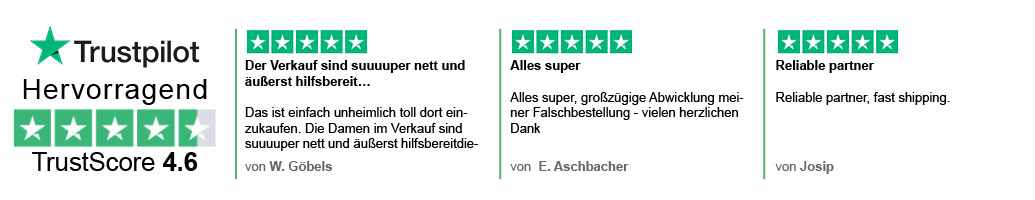 Trustpilot Banner - Bewertung von 4,7 von 5 Sternen - Kunden loben den schnellen und zuverlässigen Versand sowie die langfristige positive Zusammenarbeit