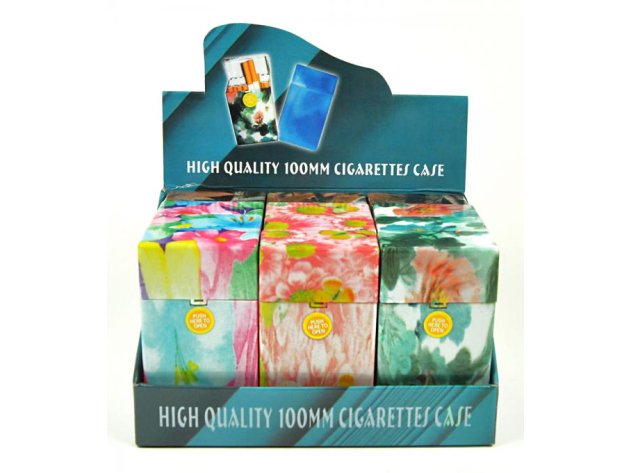 Cigarette Boxes "Floral" 100p, capacity: 20 cigs., 12p display, with pressable button
