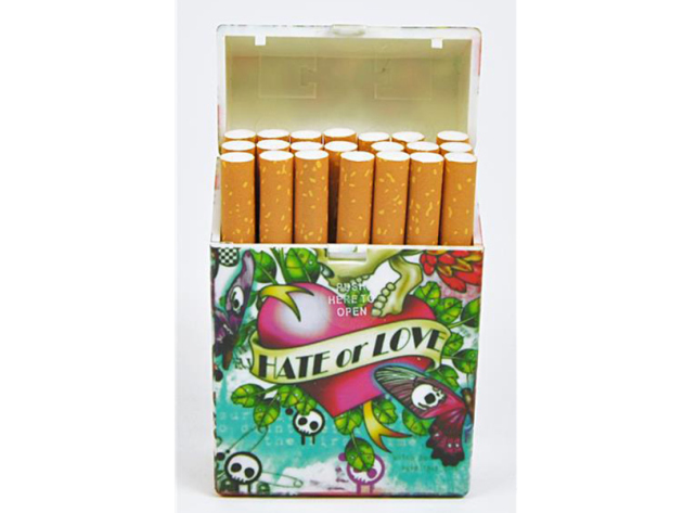 Zigarettenboxen Tattoo, für 20 Zigtt., 12er Display, mit einer Tast-Funktion
