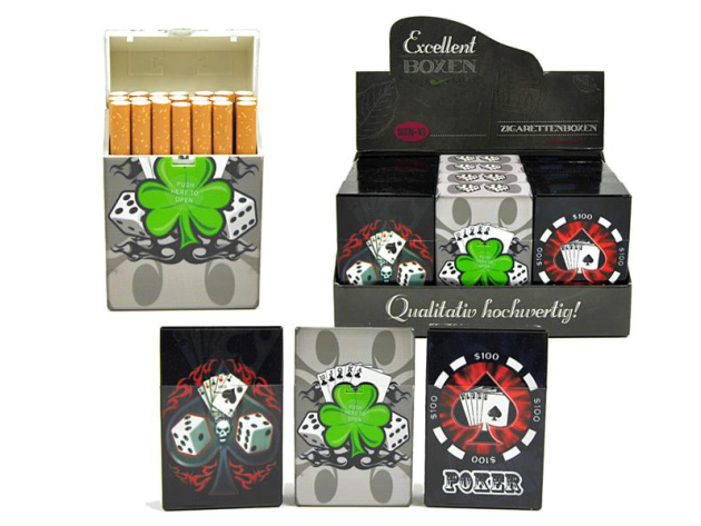 Cigarette Boxes "Poker", capacity: 20 cigs., 12p display, with pressable button