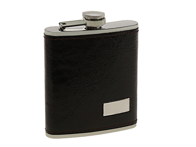Flask "Leather optic w/ texture" dark brown 7oz