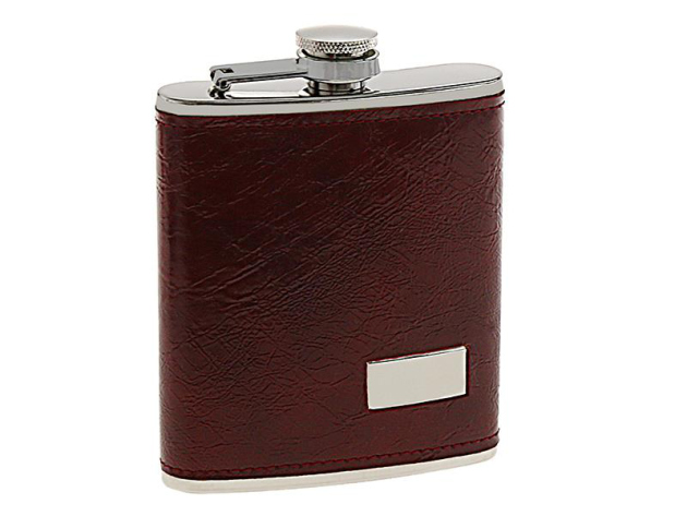 Flask "Leather optic w/ texture" red brown 7oz