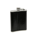 Flask "Happy Day - leather optic w/ texture" black 8oz