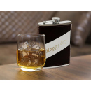 Flask "Happy Day - leather optic w/ texture" dark brown 8oz