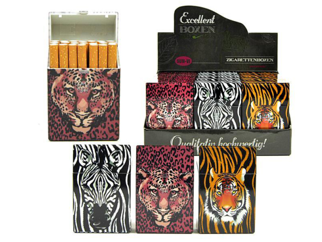 Cigarette Boxes "Safari", capacity: 21 cigs., 12p display, with pressable button