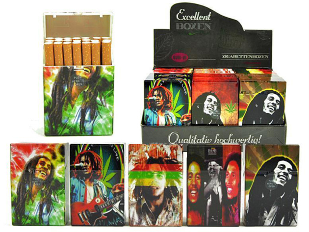 Cigarette Boxes "Bob Marley", capacity: 21 cigs., 12p display, with pressable button