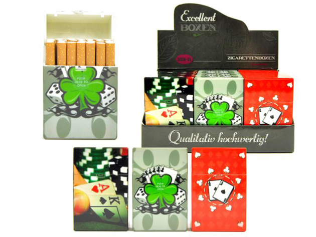 Cigarette Boxes "Poker", capacity: 21 cigs., 12p display, with pressable button