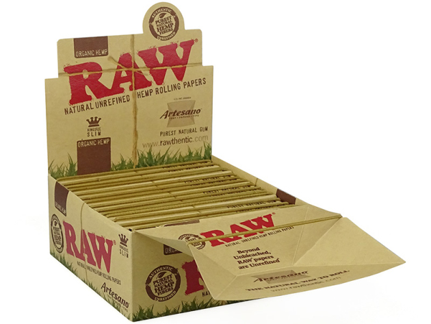 RAW Artesano Organic Hemp King Size Slim, 15 booklets each 32 leaves + Tips + Roll-Base