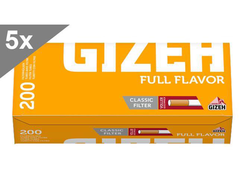 GIZEH Full Flavor EXTRA Zigarettenhülsen – 5x200 Stück, Extralanger Filter | Spart Tabak, Natürlicher Geschmack