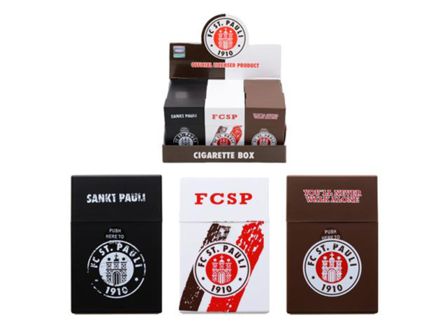 Cigarette Boxes "FC St. Pauli", capacity: 20 cigs., 12 pieces per display, with pressable button