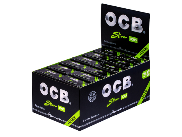 OCB Rolls Black Premium Slim + Tips, 24 Rolls each 4 meters