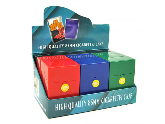 Cigarette Boxes "Bunt-Uni", capacity: 20 cigs., 12p display, with pressable button