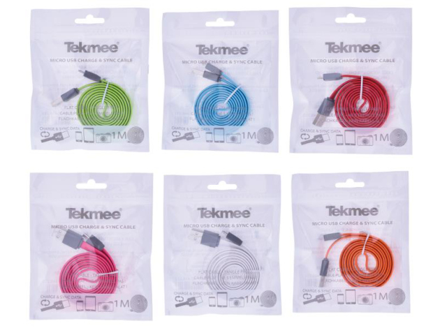 Tekmee 1m micro USB cable different colours, 24 pcs. display