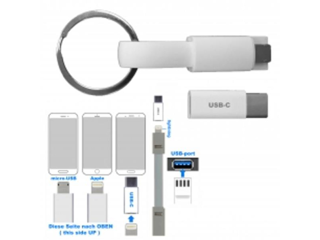 Ladekabel USB auf Lightning, USB-C und Micro-USB, "3 in 1" inkl. Adapter, 9 cm