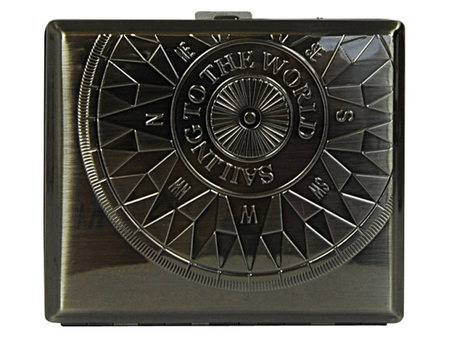 Zigarettenetui "Kompass Antik" anthrazit/Metall, für 18 Zig., mit Spange