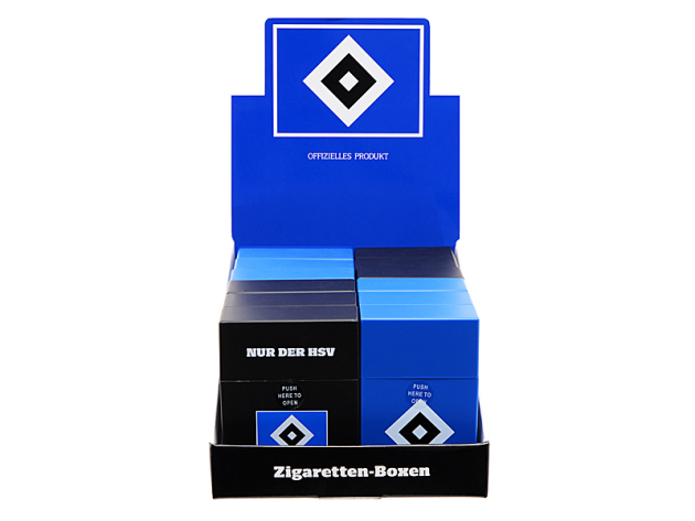 Zigarettenboxen HSV Sprungdeckel, 2 Größen/2 Motive, 12er Display