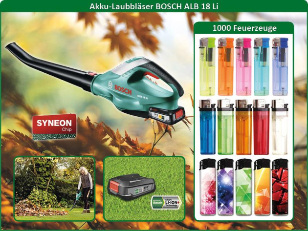 1000 Lighters + BOSCH Rechargable Leaf Blower ALB 18 Li