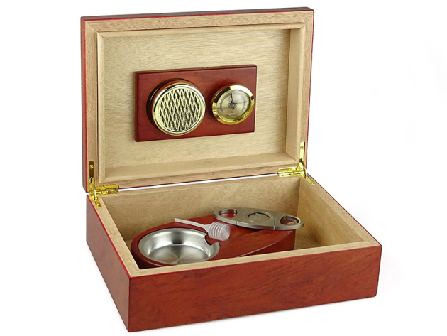 Humidor-Set incl. Cigar-Ashtray and Cigar-Cutter, Bordeaux-Red