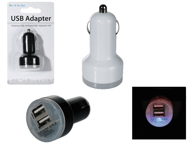 USB-Adapter for Cigarette Lighter, with light, 2-fold assorted