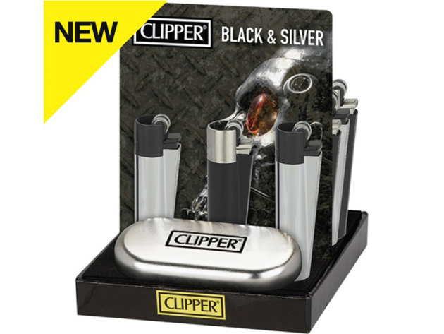 Clipper Metal BLACK & SILVER incl. present boxes, 12p Display
