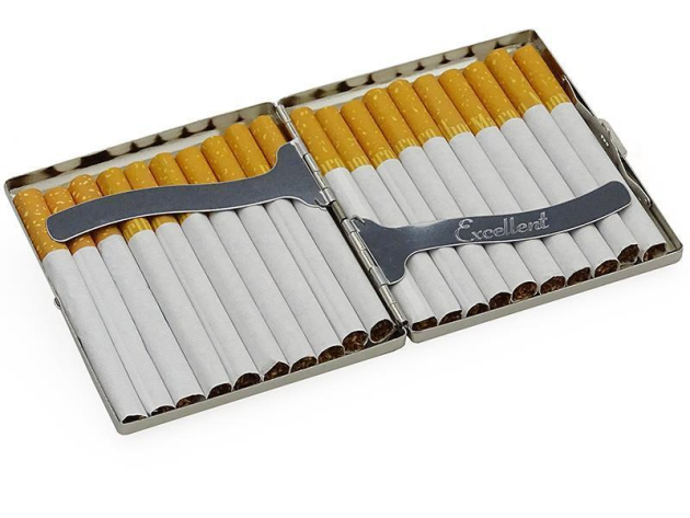 Cigarette Case display 8x "Carbon-Optik" with clasp, capacity 20 cigarettes
