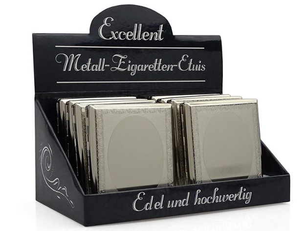 Cigarette Case display 8x "Barock Metall" with clasp, capacity 20 cigarettes