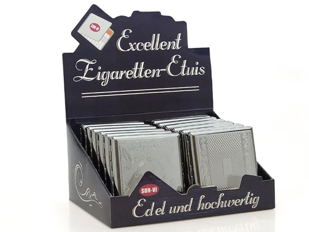 Cigarette Case display 12x "Classic Metall" with clasp, capacity 20 cigarettes