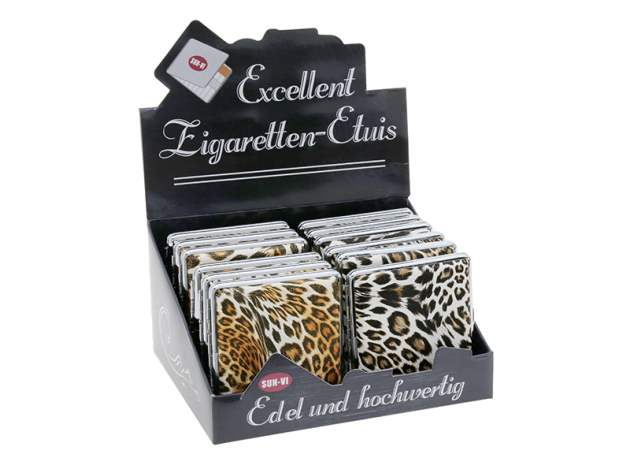 Cigarette Case display 12x "Wild Cat" with clasp, capacity 20 cigarettes