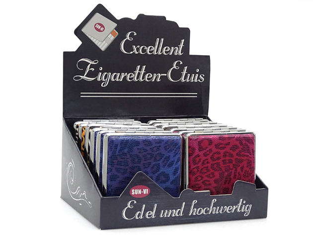 Cigarette Case display 12x "Wild Cat" with rubber band, capacity 20 cigarettes