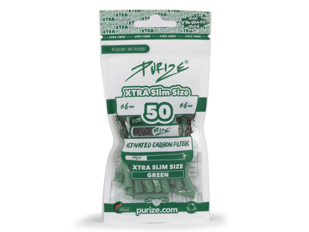 PURIZE Green, 50er Pack., Xtra Slim Size  5,9mm, Aktivkohlefilter