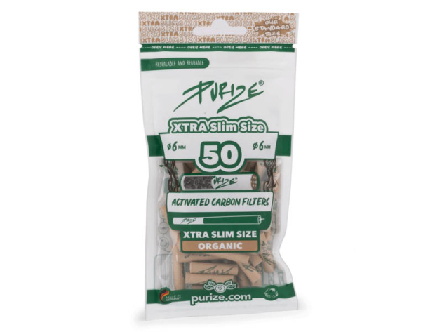 PURIZE Organic, 50er Pack., Xtra Slim Size 5,9mm, Aktivkohlefilter