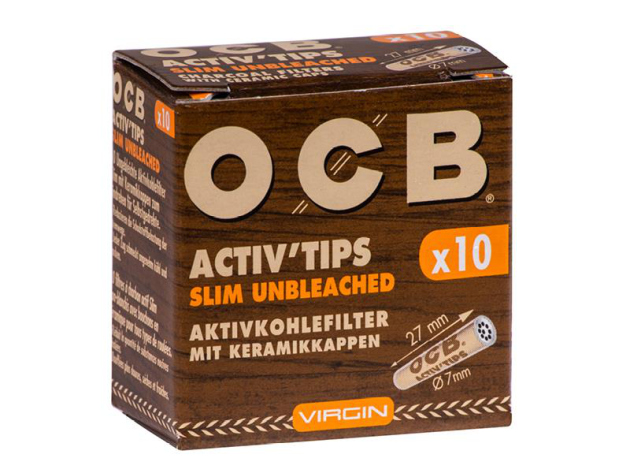 OCB Filter Slim Activ Tips Unbleached - Virgin Aktivkohle 7mm, 10 Stück