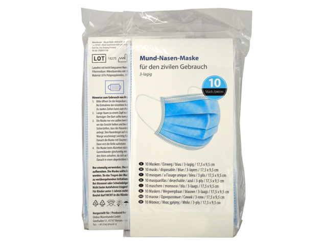 Pack of 10 respiratory protective mask / mouth protection