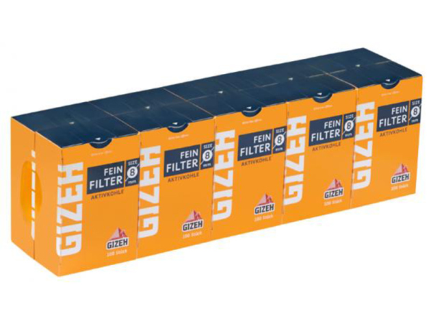 Gizeh Fine Filters Active Charcoal 8mm, 10 boxes each 100 filters