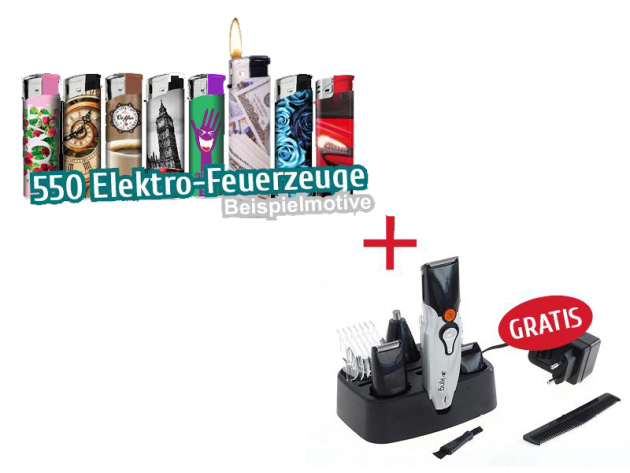 Aktion 550 Elektrofeuerzeuge + Haarschneidemaschine Pflegeset 6 in 1