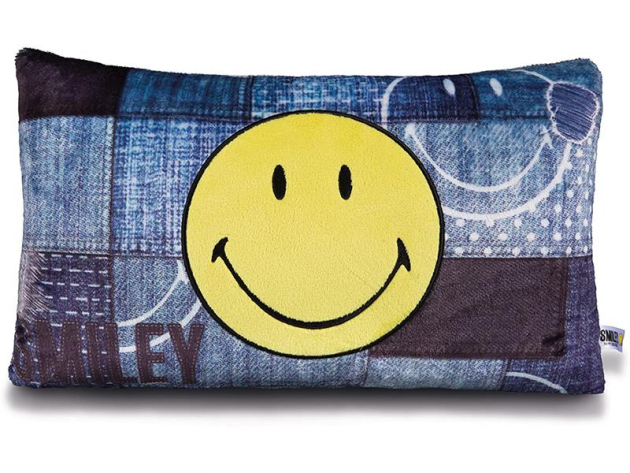 Plüschkissen "Smiley im Jeans-Look" denim, rechteckig 43x25 cm