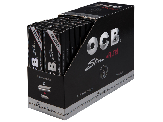 OCB Black Premium Slim + Tips 32 booklets each 32 leaves