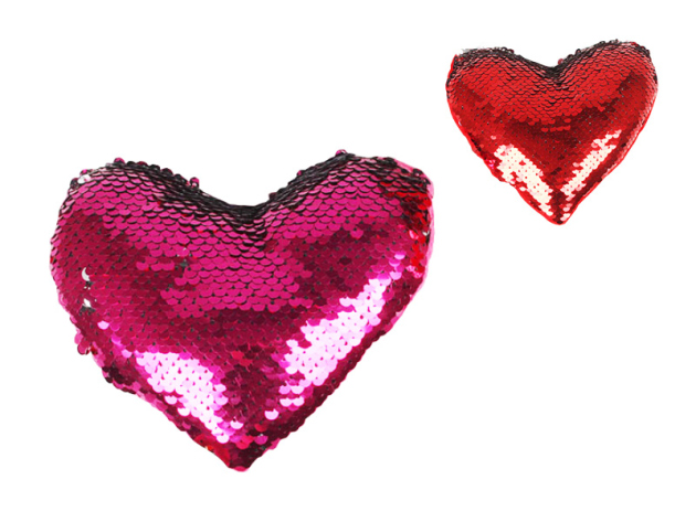 Pailletten - Herzkissen, 20x5 cm, rot und pink, 2-fach sortiert, einzeln