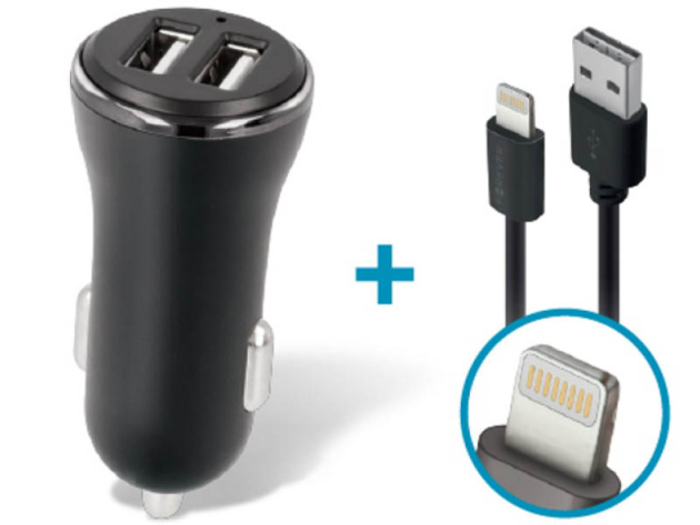 Forever KFZ-Adapter 2x USB - inkl. Ladekabel USB auf Lightining, schwarz