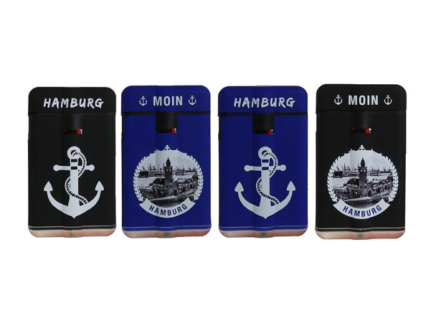 Sturmfeuerzeuge "Hamburg" Powerflat Rubber, 12er Display