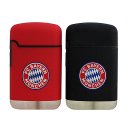 Sturmfeuerzeuge "FC Bayern", Easy Torch 8 Powerflat Rubber black und red; 20er Display