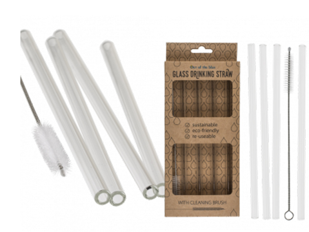 Glas Trinkhalm mit Reinigungsbürste; Länge ca. 20 cm; 4 Stück in Verp.