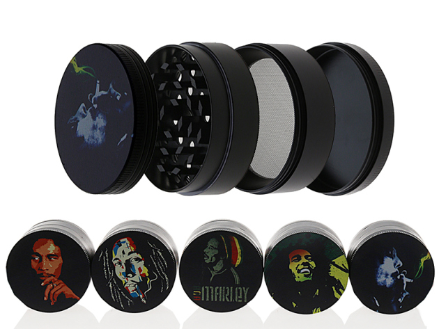 Grinder "Bob Marley" Metall; 4-tlg.; 50 x 37 mm; einzeln