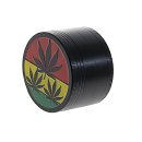 Grinder "Hanfblätter" Metall; 4-tlg.; schwarz mit farbigem Deckel; 52 x 35 mm