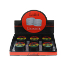 Grinder "Hanfblätter" Metall; 4-tlg.; schwarz mit farbigem Deckel; 52 x 35 mm