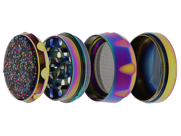 Grinder "Konfetti Glitter" Metall, 4-tlg.; regenbogenfarbig; 55 mm 41 mm
