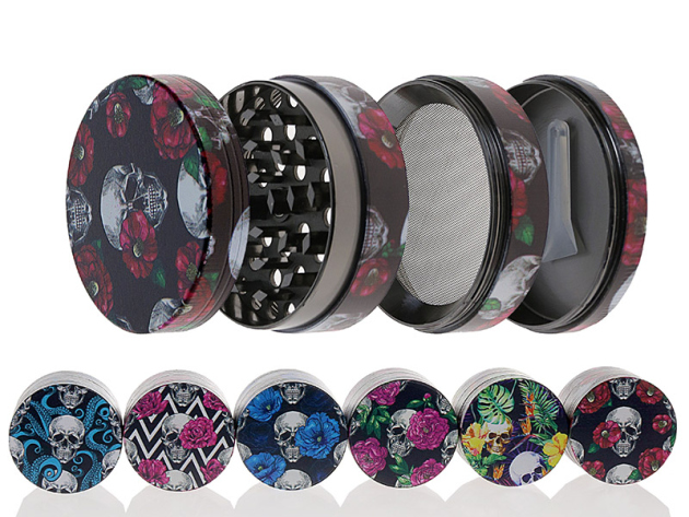 Grinder "Skulls & Flowers" Metall, 4-tlg.; bunt; 52 x 35 mm; einzeln