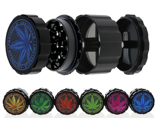 Grinder "Hanfblatt Amsterdam"; Metall;  6 versch; 55 x 44 mm; einzeln