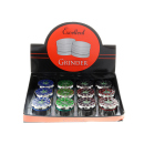 Grinder "Hanfblatt" Metall, Silber mit Rot/Blau/Schwarz/Grün; 4-tlg.; 44 x 34 mm, einzeln