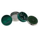 Grinder "Hanfblatt" Metall, Silber mit Rot/Blau/Schwarz/Grün; 4-tlg.; 44 x 34 mm, einzeln